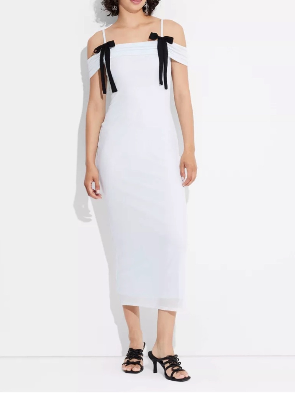 Wild Fable Off-Shoulder Midi Dress with Black Bow Straps